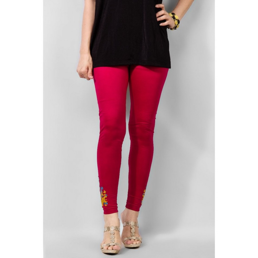 Women's Pink Viscose Embroidered Tights. MVC-21